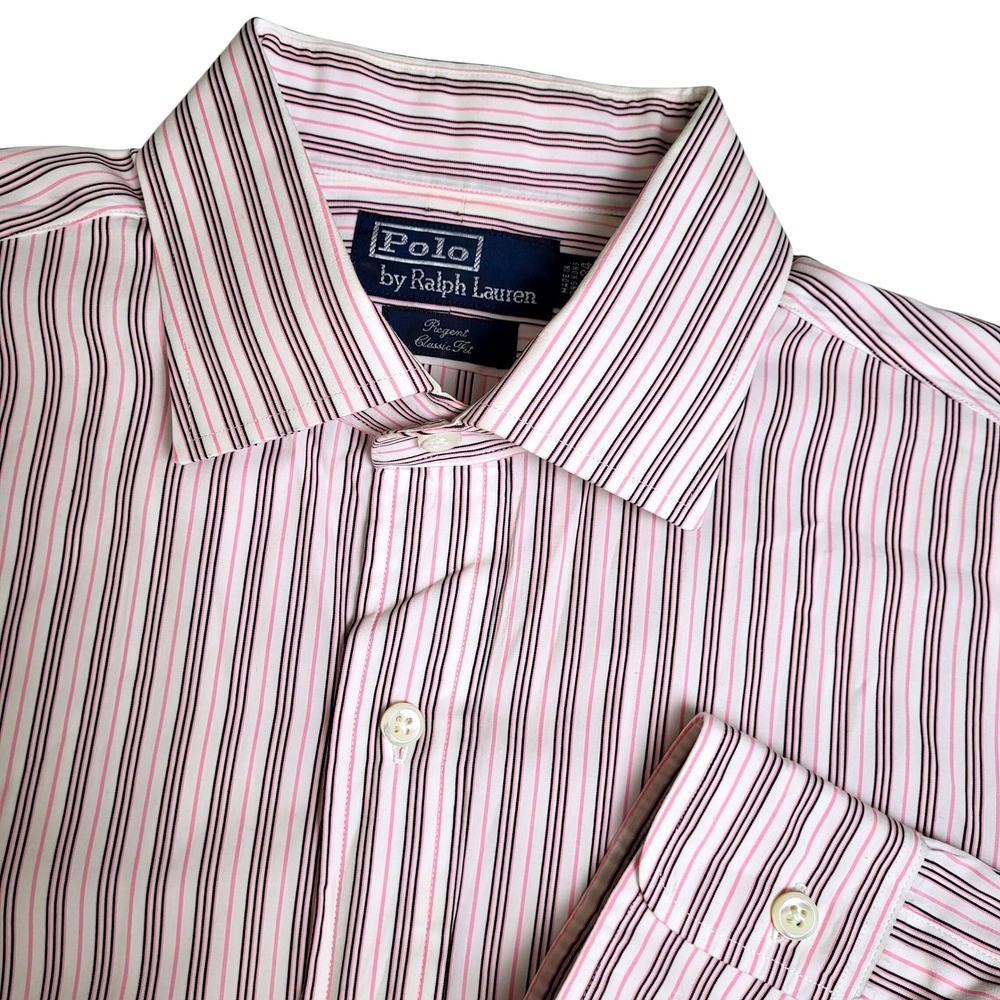 Polo by Ralph Lauren Mens 16.5 -34 Regent Classic Fit Striped Dress Shirt ‎ Pony